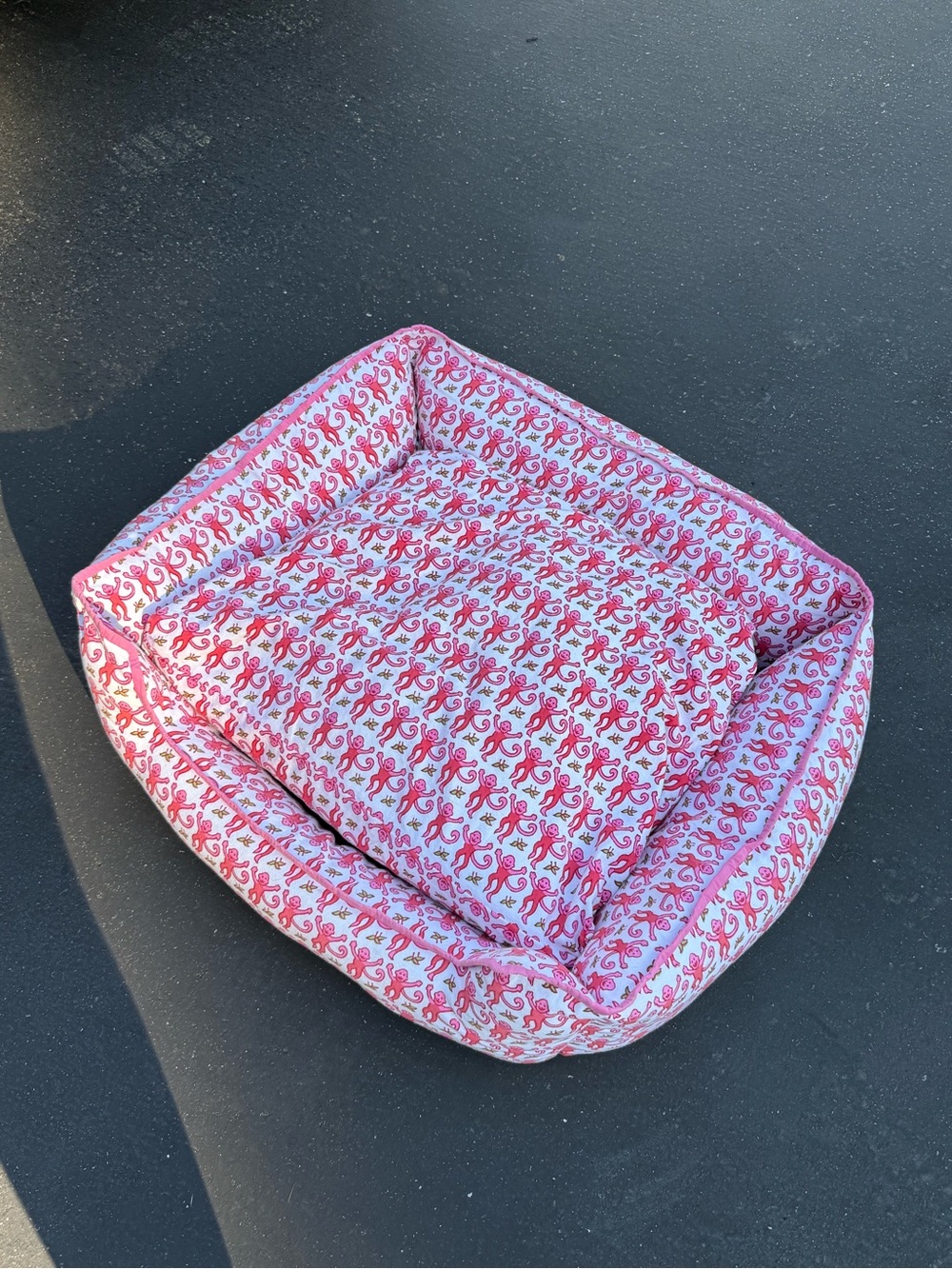 Large Roller Rabbit Pink and White Monkey Print Dog Bed